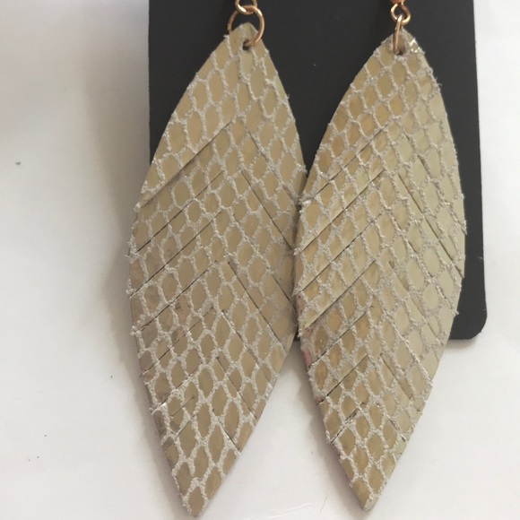Gold Fringed Faux Leather Dangle Earrings - Picture 2 of 5